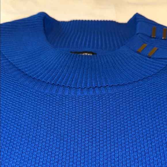 Le Chateau Sweater Blue Cowl Neck Embellishment Ribbed Textured Soft Elegant SzM - Picture 5 of 11